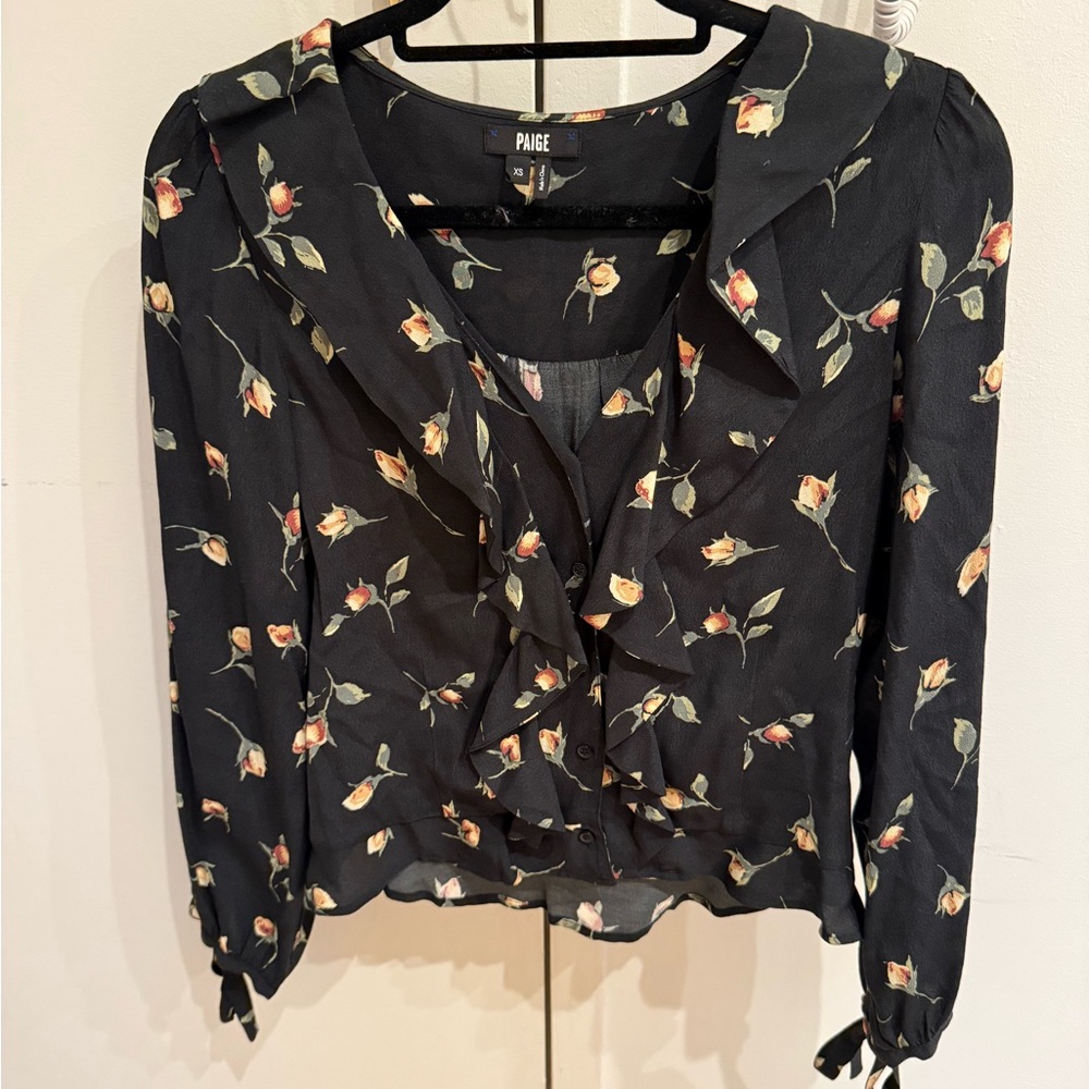 PAIGE Black Floral Ruffle Blouse